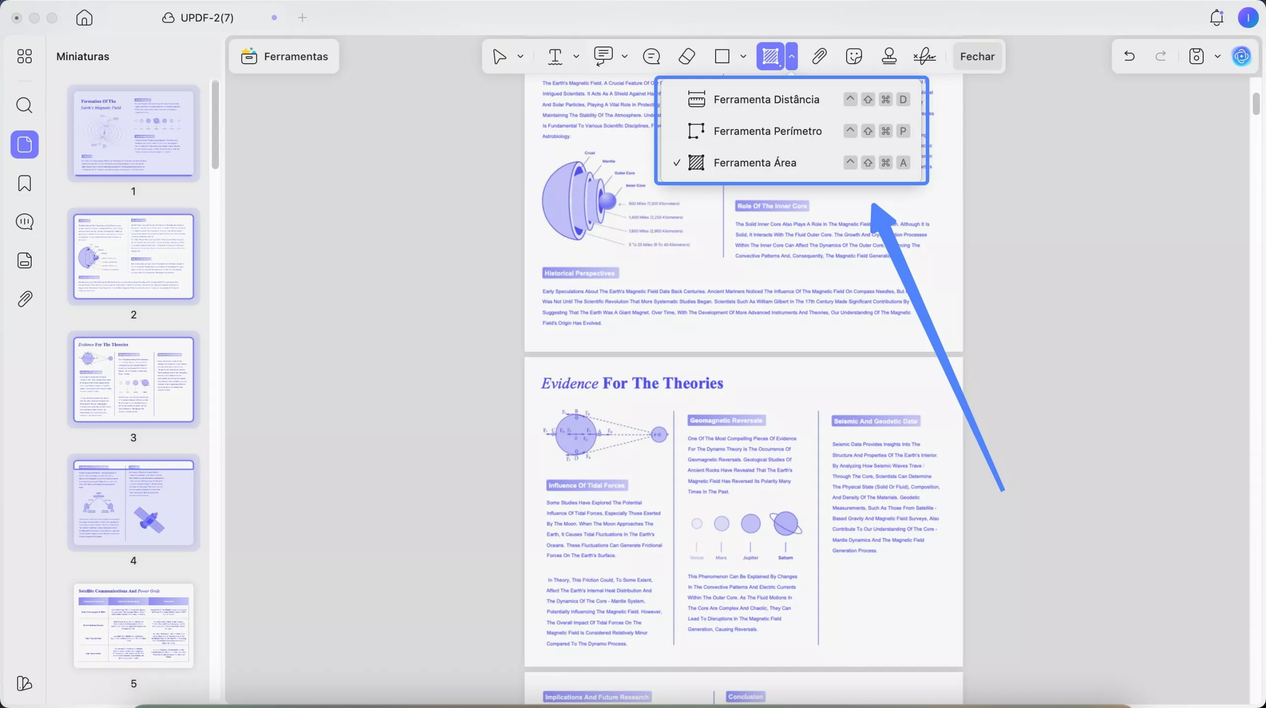 Ferramenta Distância, Ferramenta Perímetro e Ferramenta Área