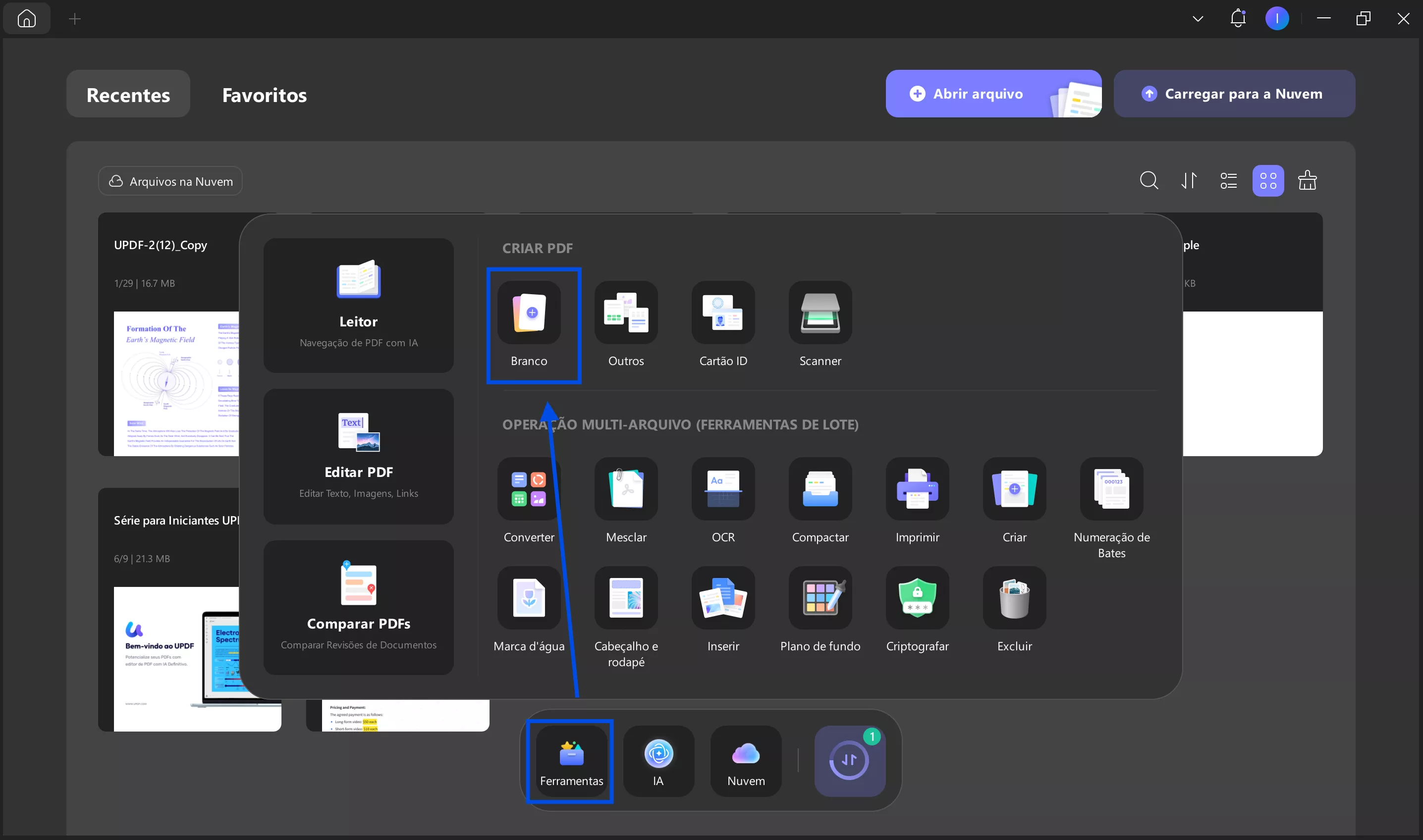 l localizar a opção de página em branco