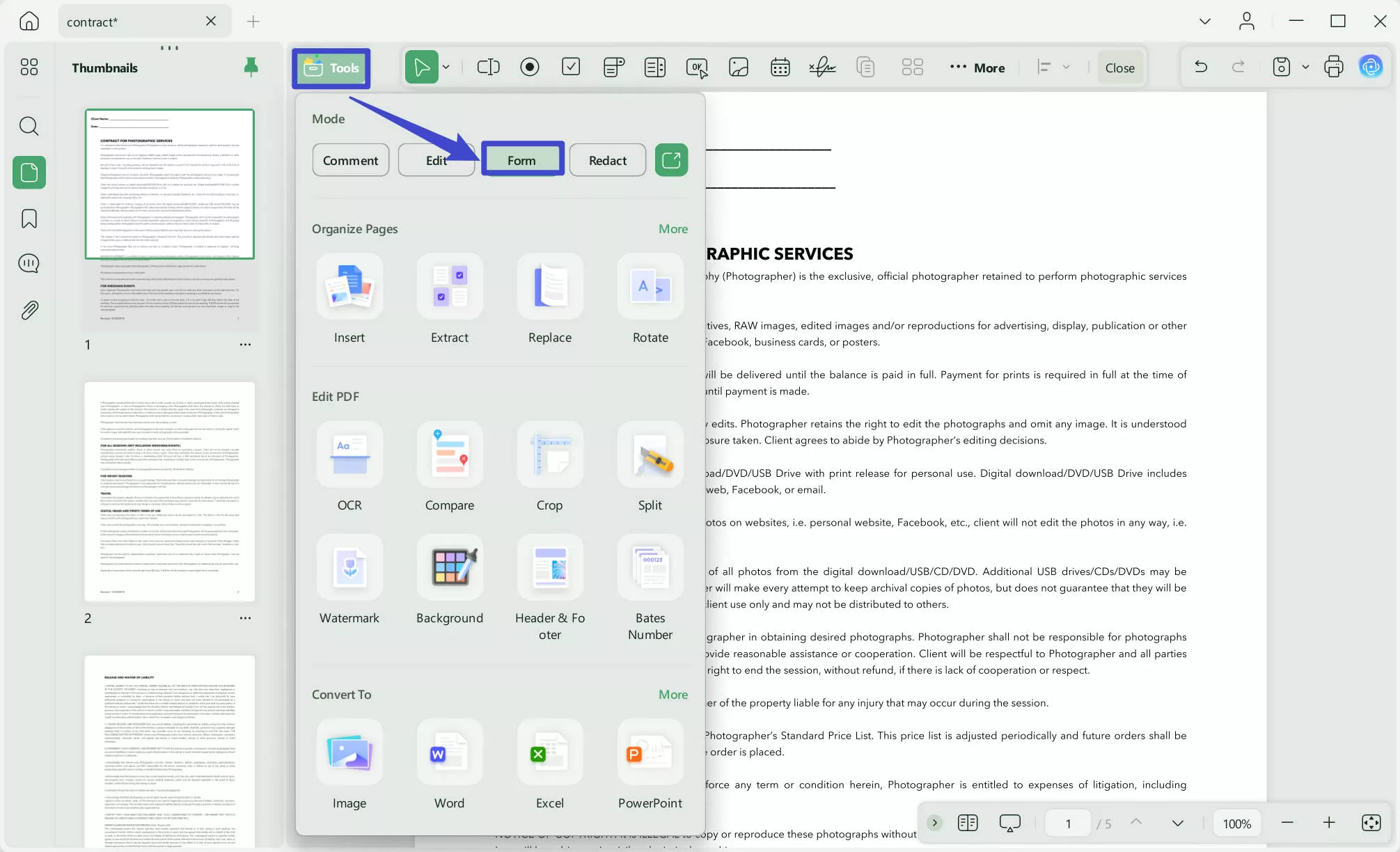 opcje formularza updf windows 2