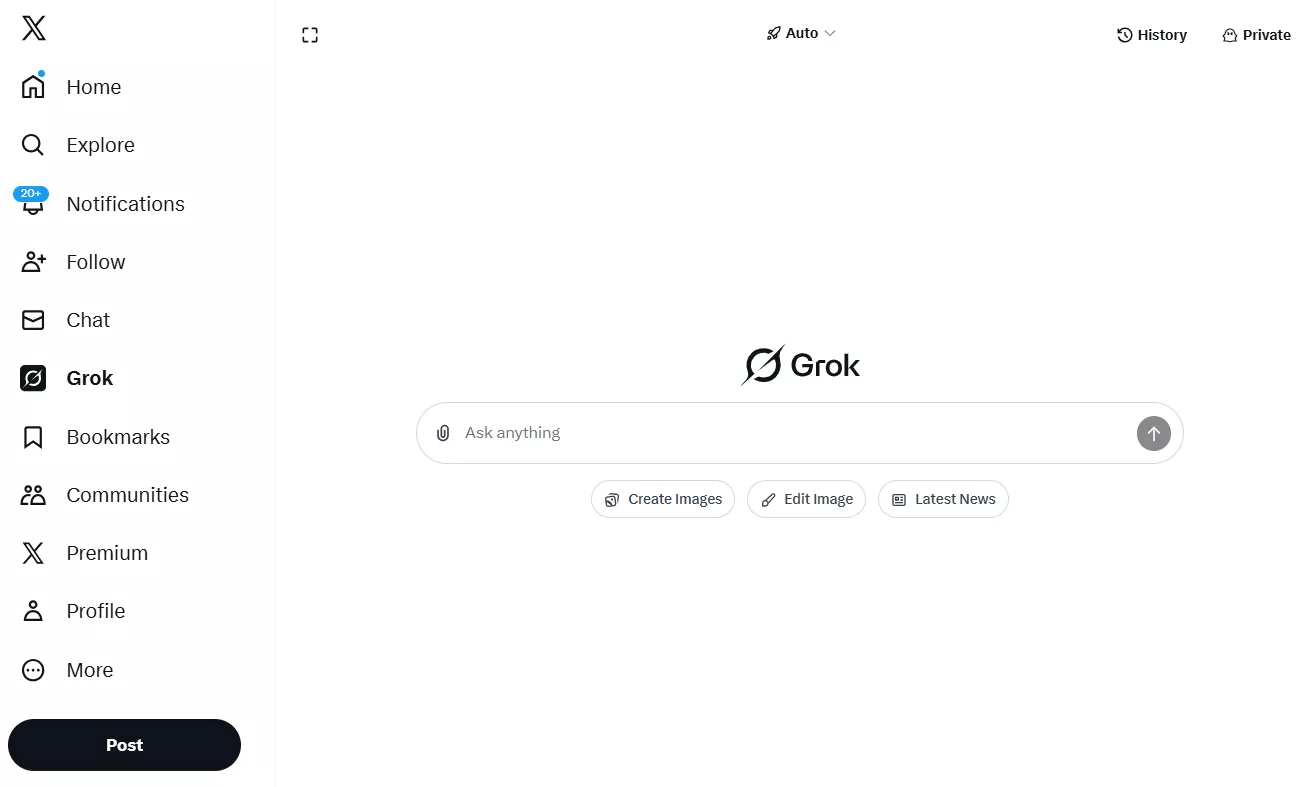 grok interface on x