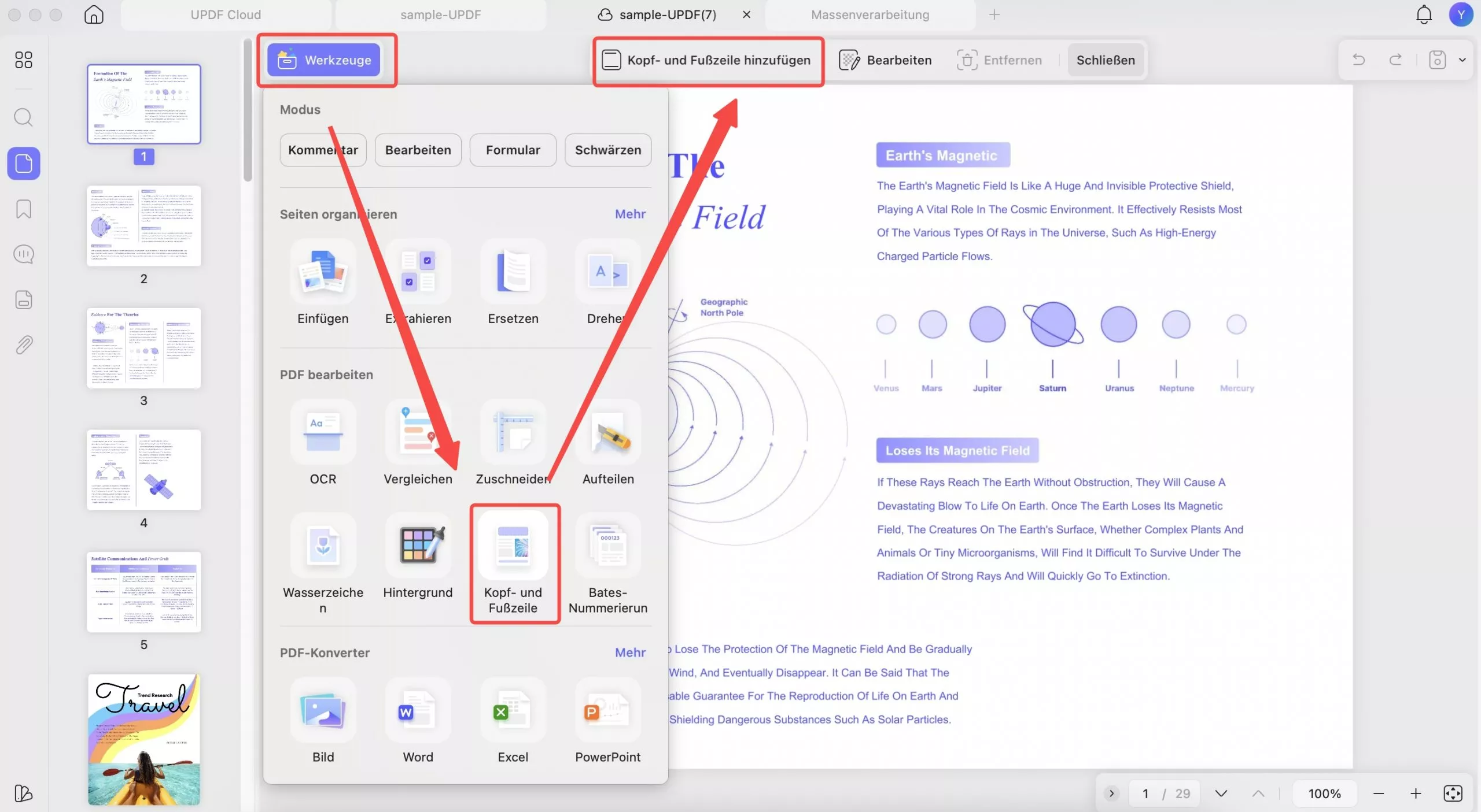 Kopf- und Fußzeile hinzufügen