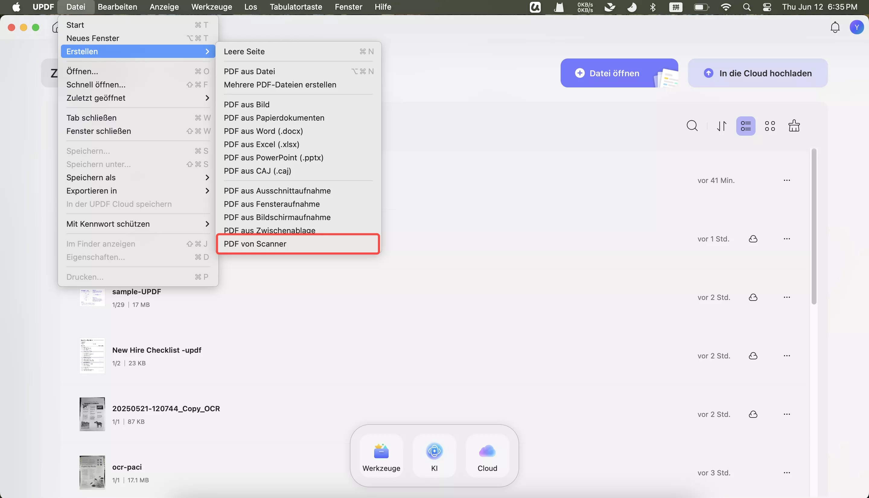 Erstellen einer PDF-Datei vom Scanner