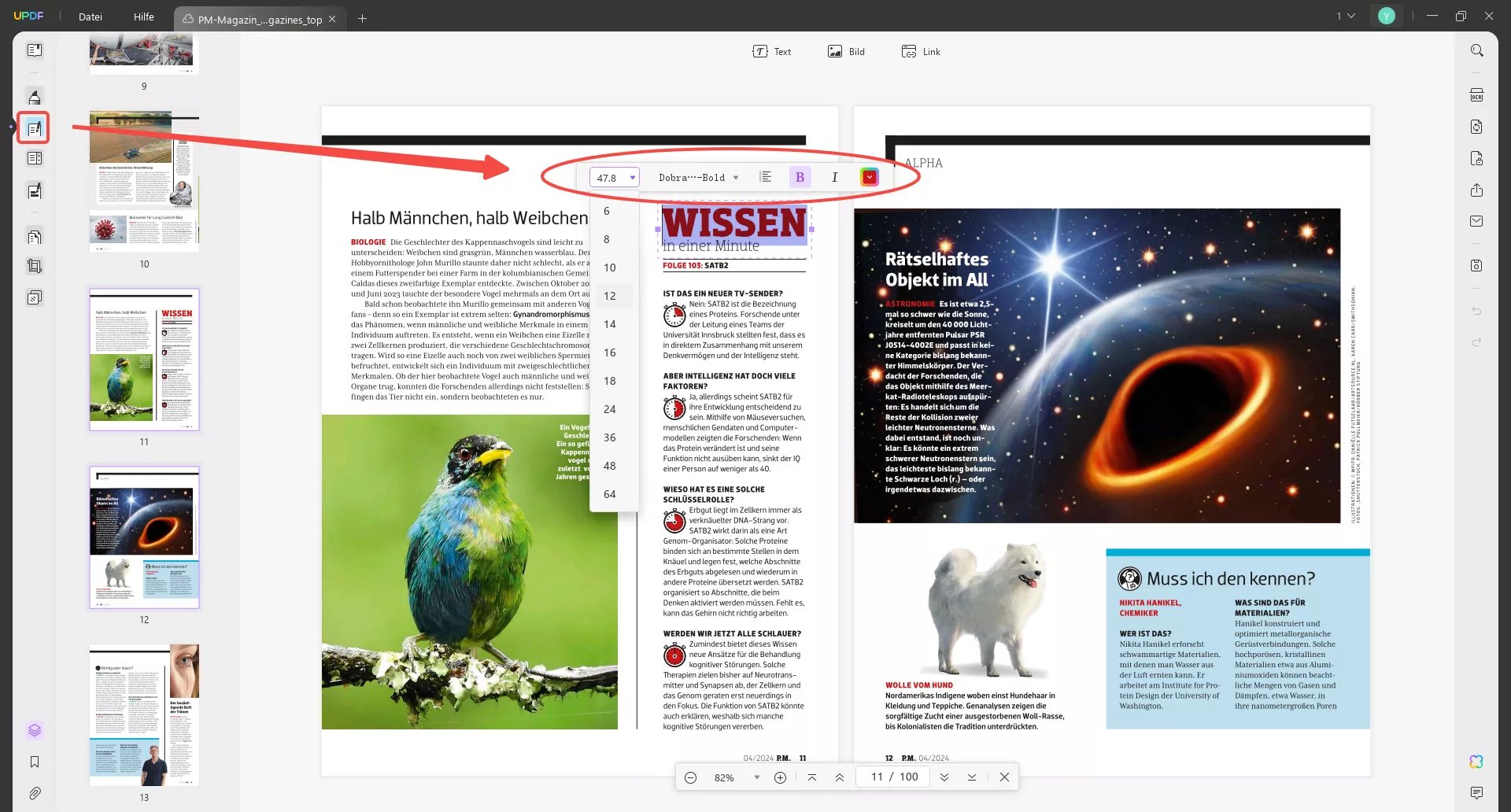 Schriftgröße in PDF mit UPDF ändern