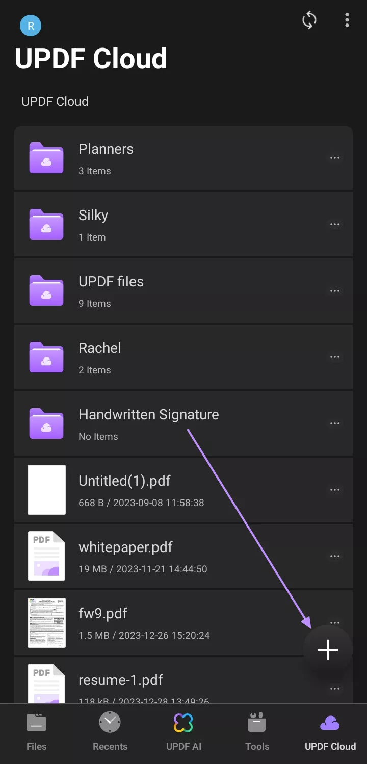 import document in updf cloud mobile