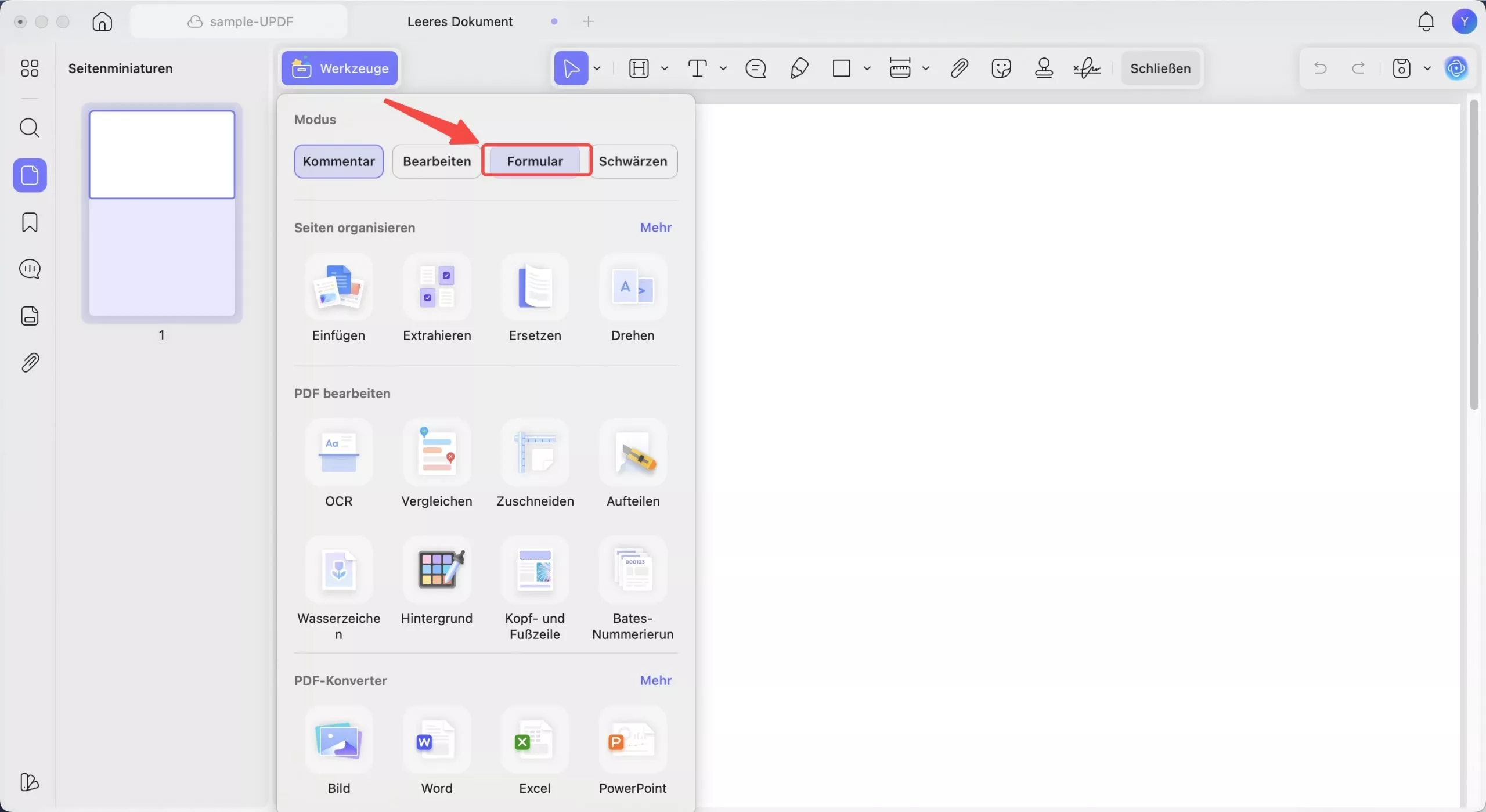 Laden Sie UPDF herunter und gehen Sie zu „Formular“
