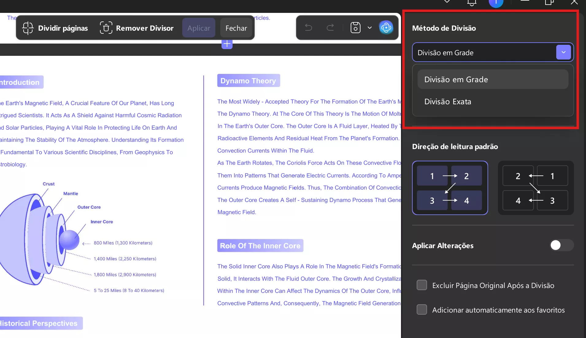 selecione o método de divisão para executar