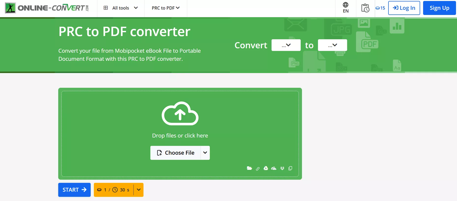 convert prc to pdf using online-convert