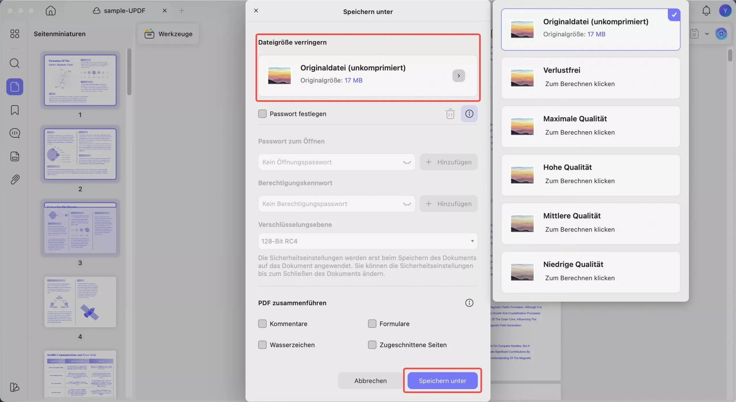 PDF-Vorschaufenster funktioniert nicht, PDF komprimieren