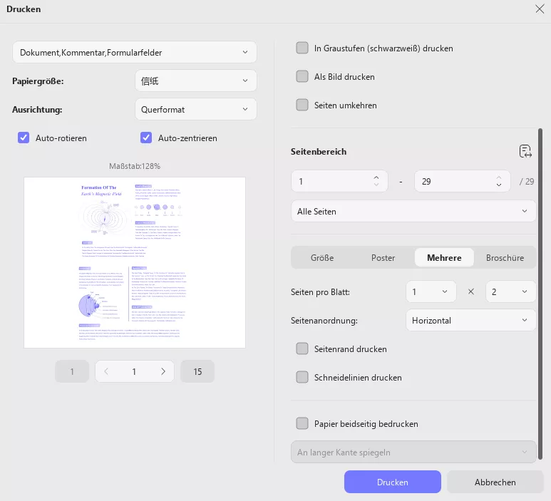 Mehrere Seiten pro Blatt drucken updf Windows 2