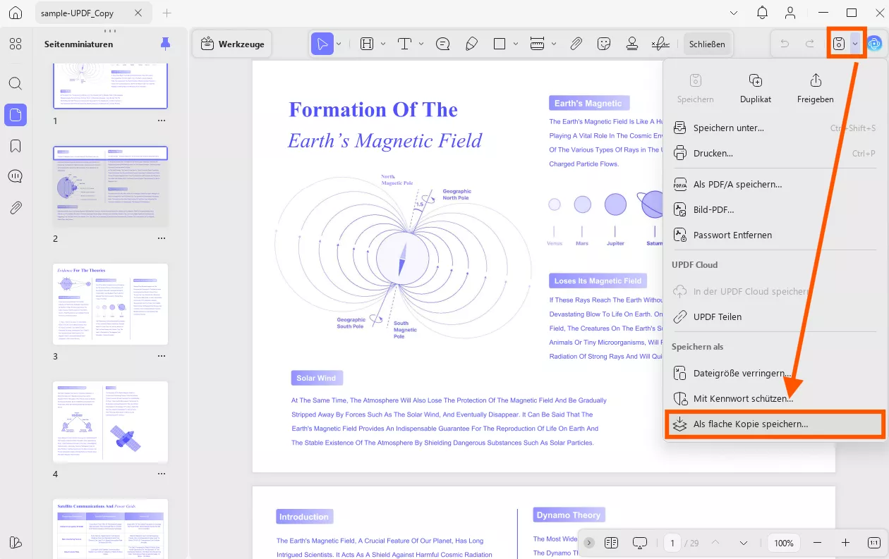 speichern und mit updf verflachen