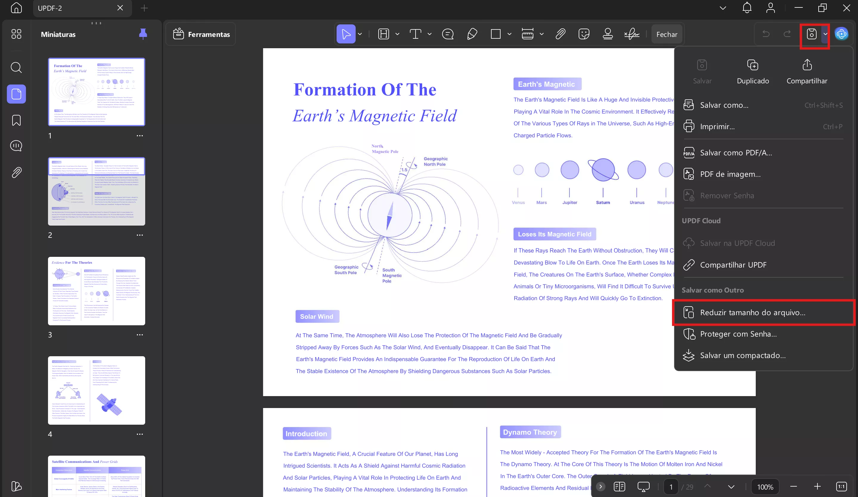 reduzir tamanho do arquivo
