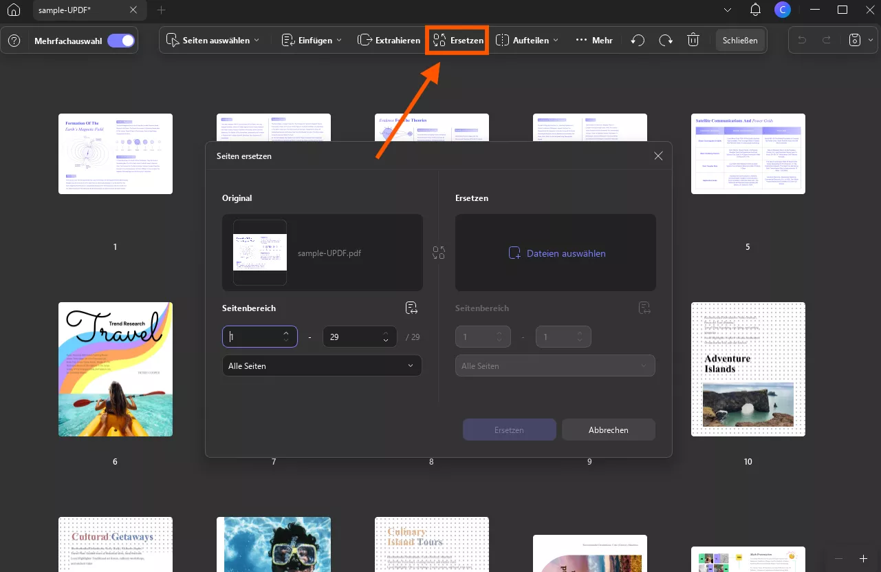 Seiten in Miniaturansicht-PDF-windows einfügen