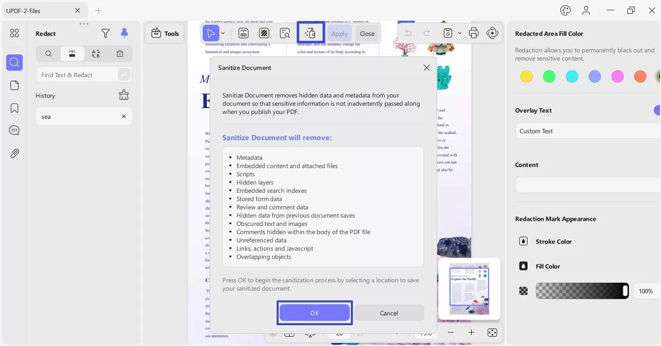 sanitize pdf updf windows