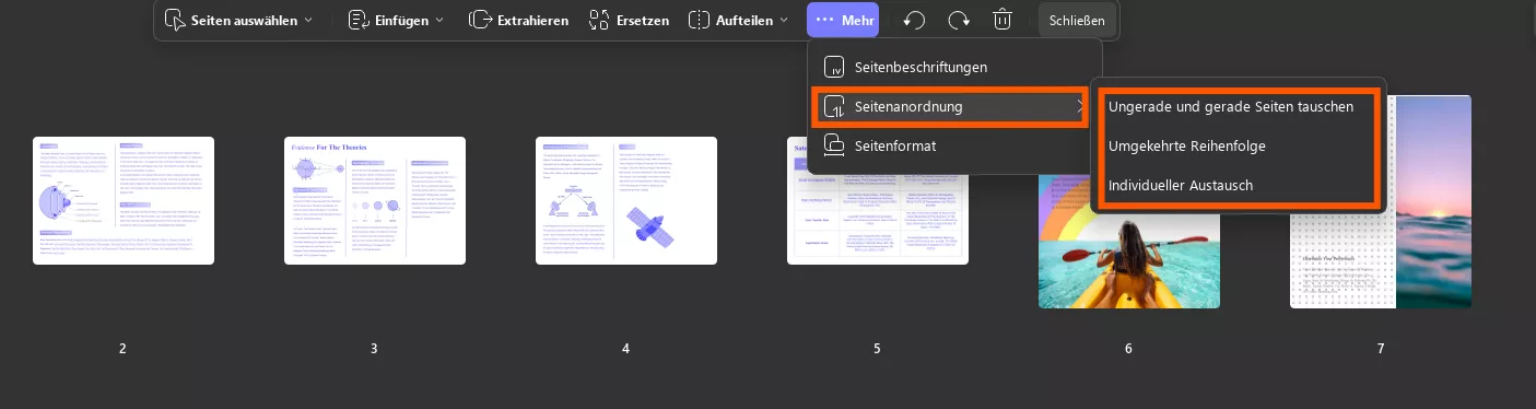 Seitenreihenfolge festlegen updf Windows