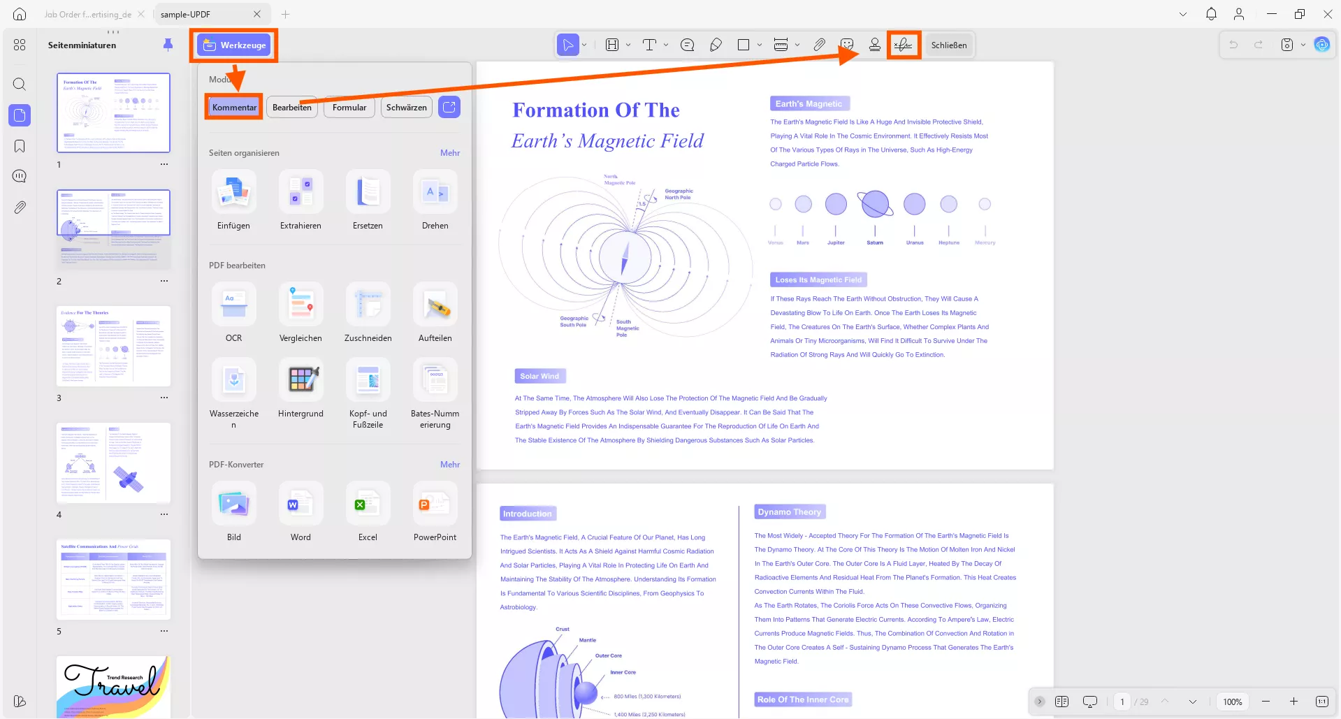 Öffnen Sie eine PDF-Datei in UPDF und gehen Sie zu „Kommentar“