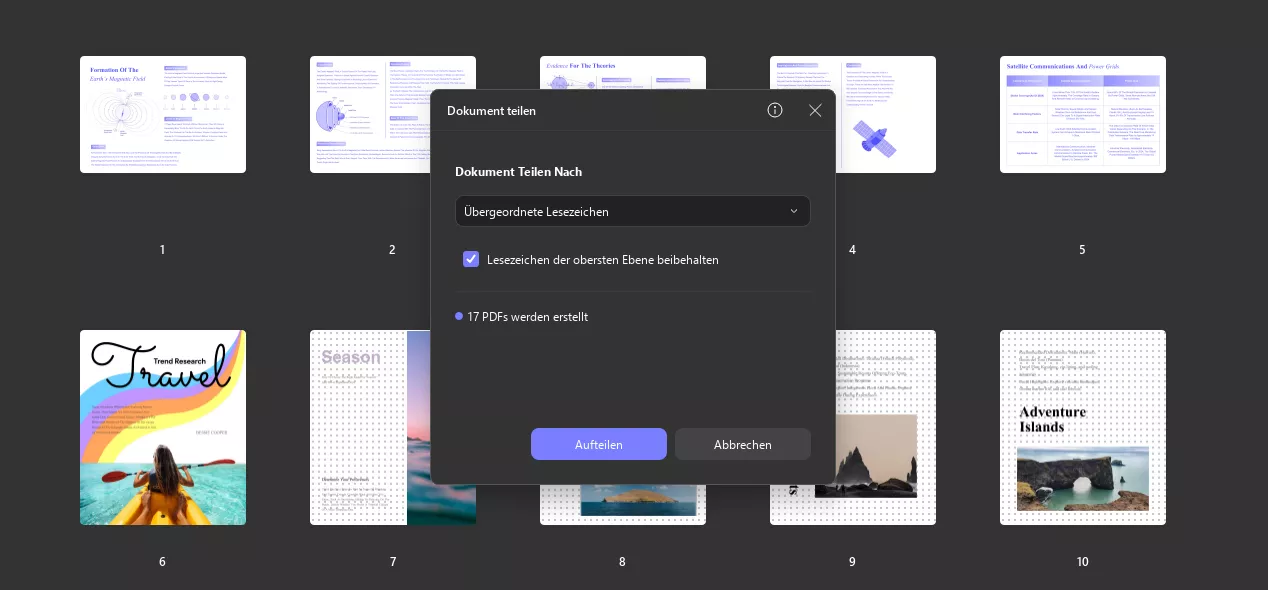 Nach Lesezeichen aufteilen updf windows 2