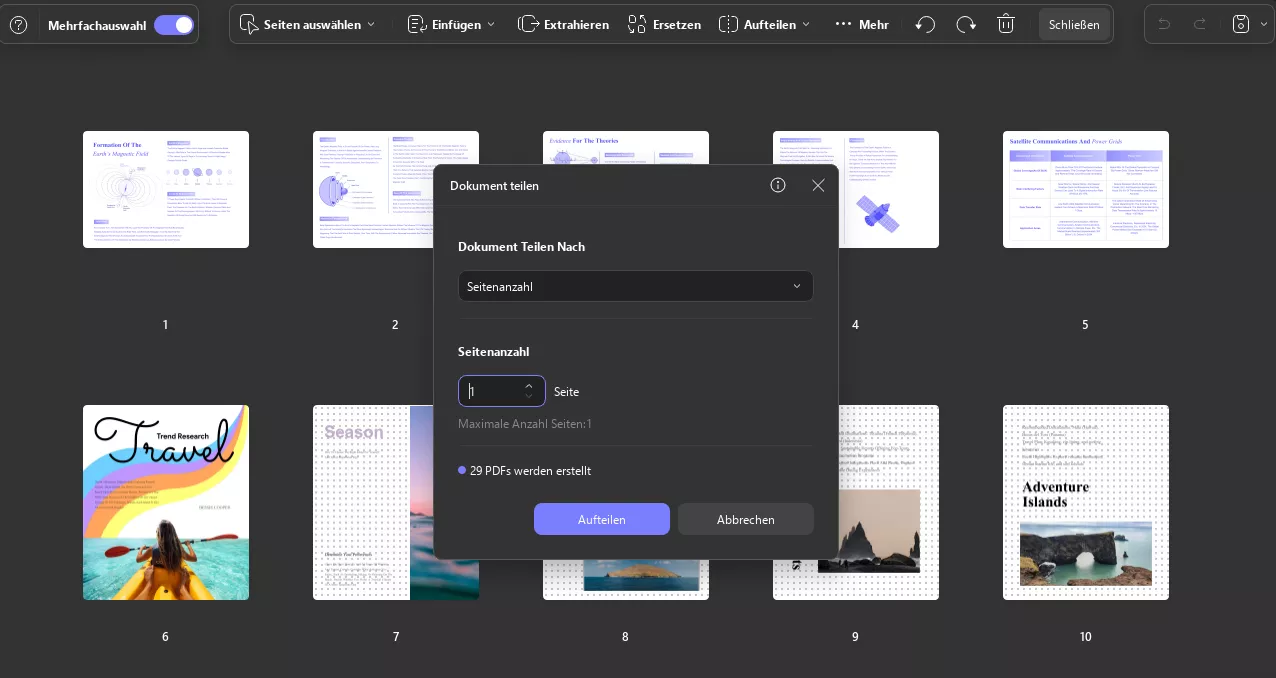 Nach Seitenzahl aufteilen updf Windows 2