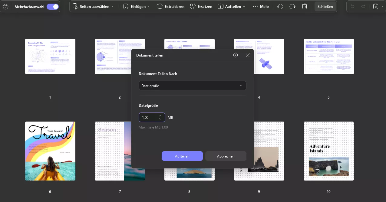 Nach Größe aufteilen updf windows 2