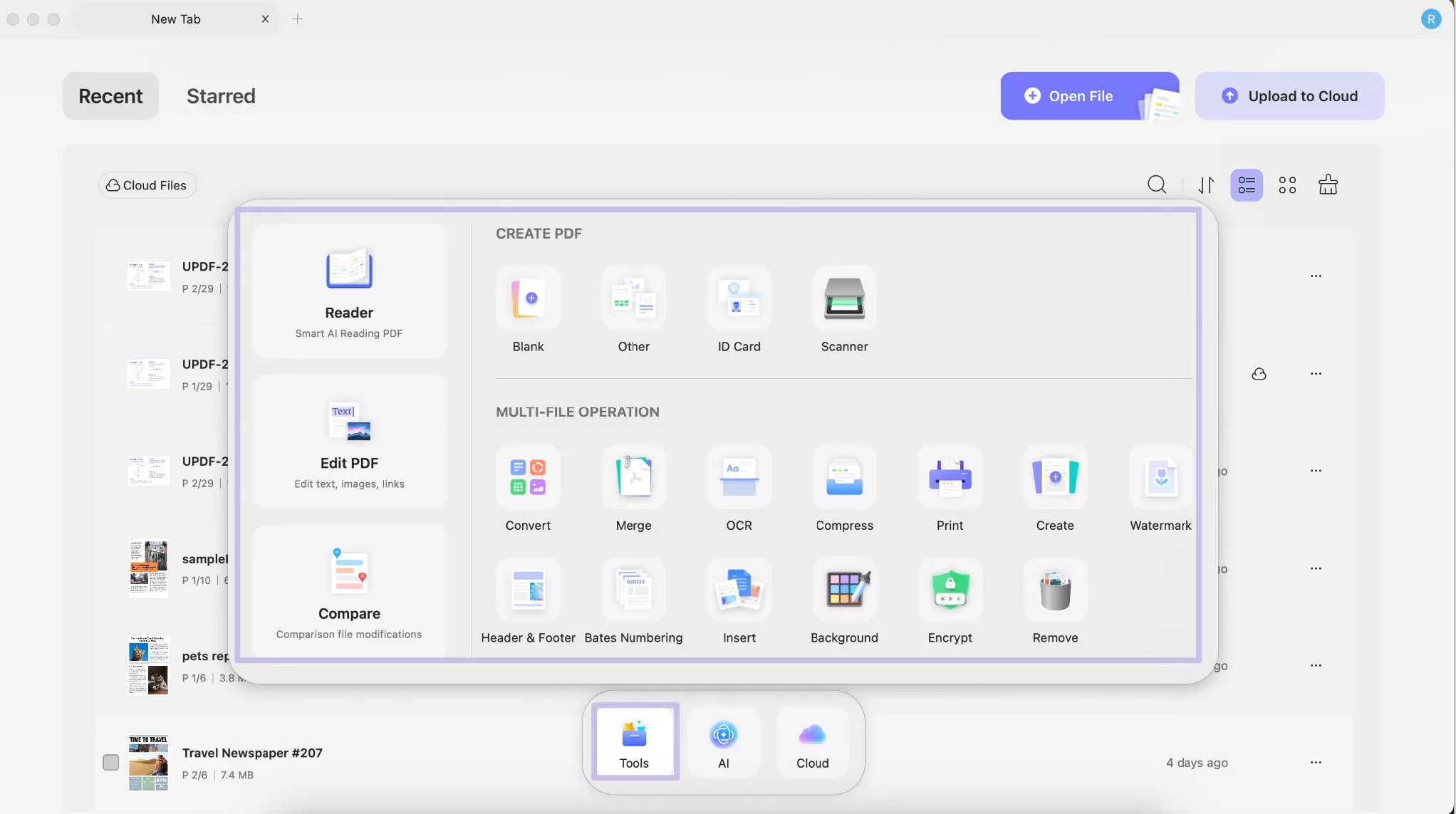 UPDF's tools interface