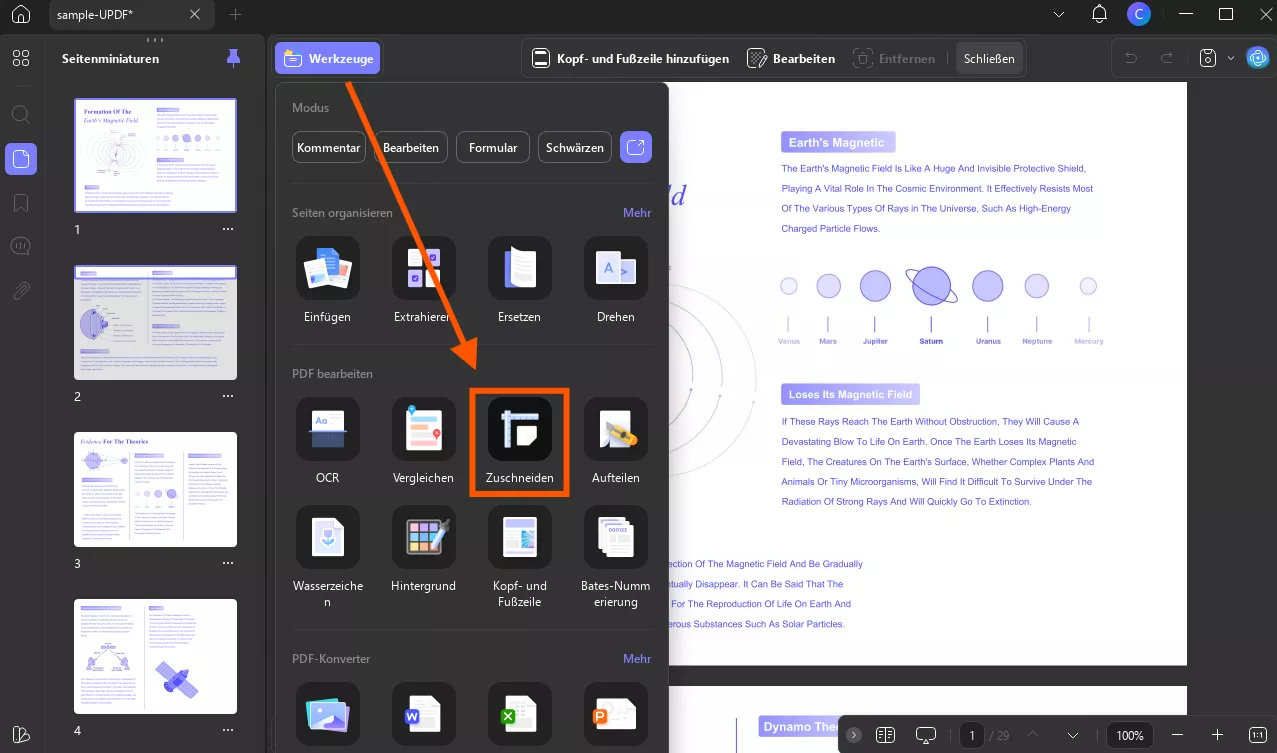 Crop-Seiten suchen UPDF-Tool