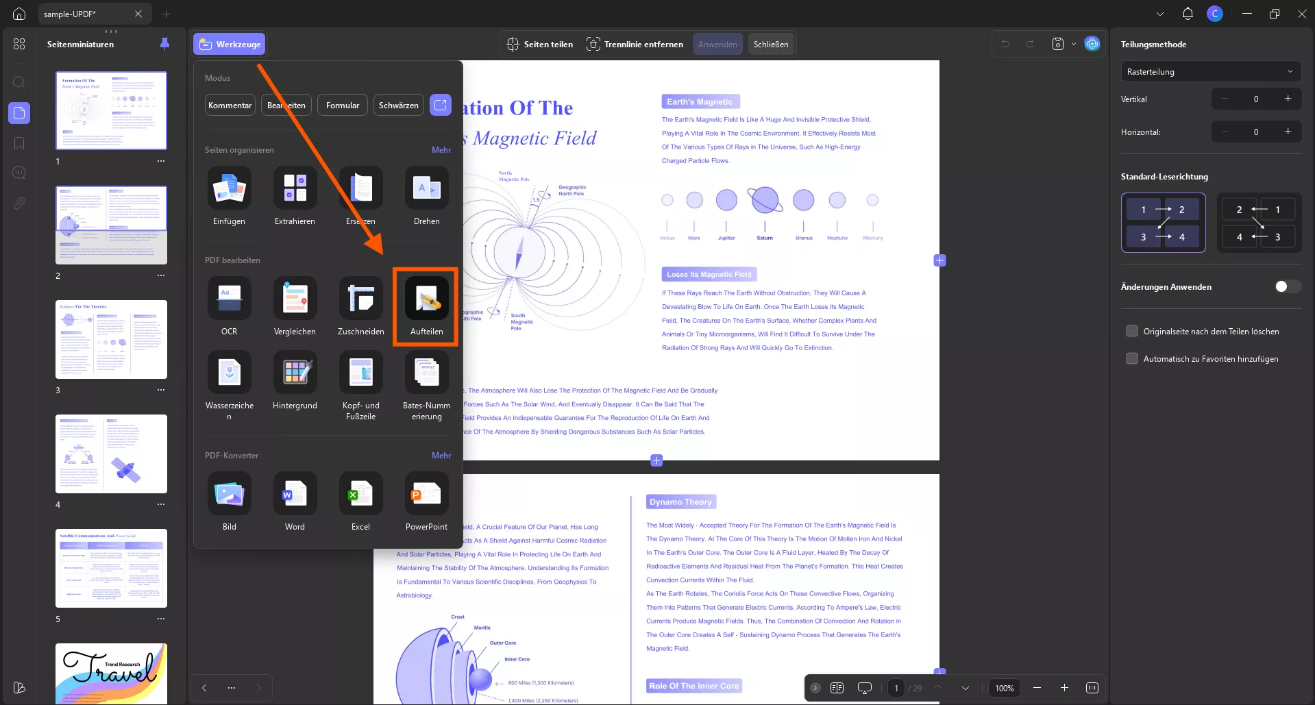 Zugriff auf geteilte Seiten updf-Tool