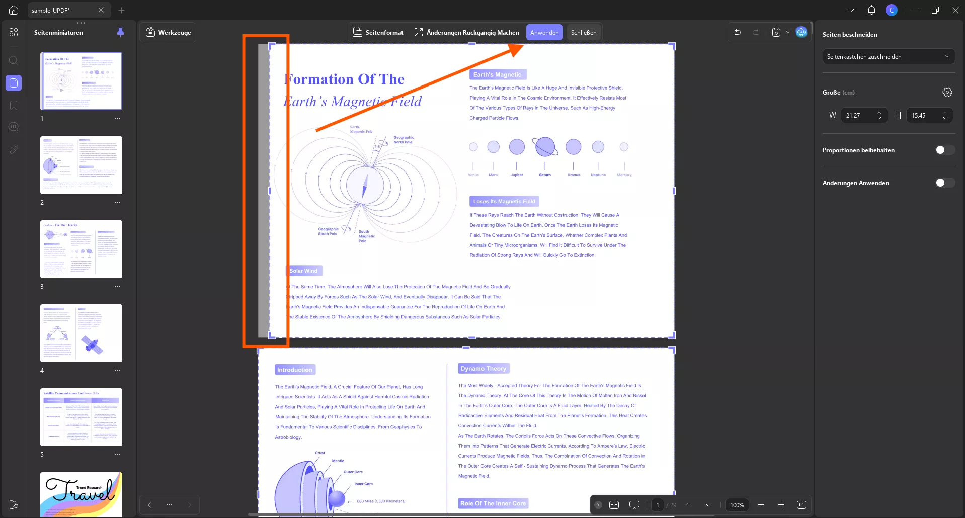 Cursor bewegen und zum Zuschneiden verwenden