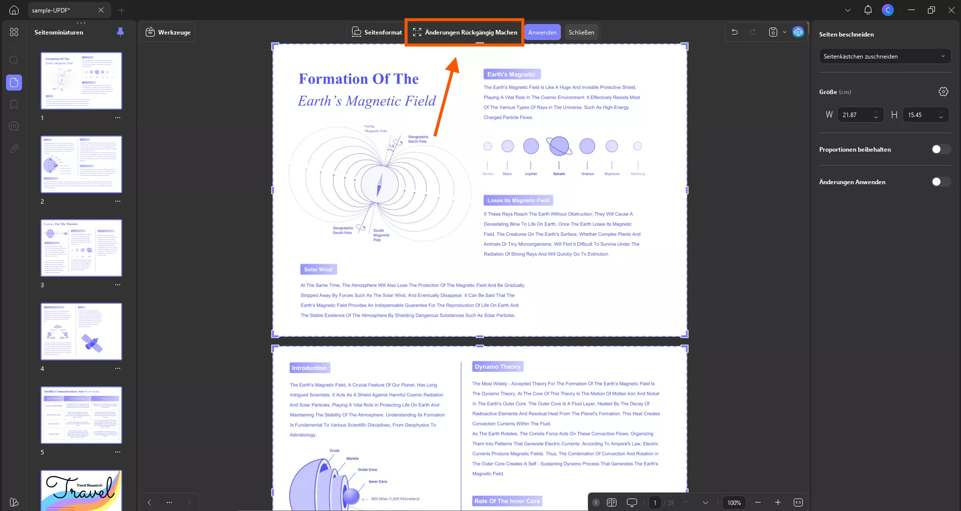 Klicken Sie auf „Änderungen Rückgängig machen“, um die Änderungen zu entfernen.