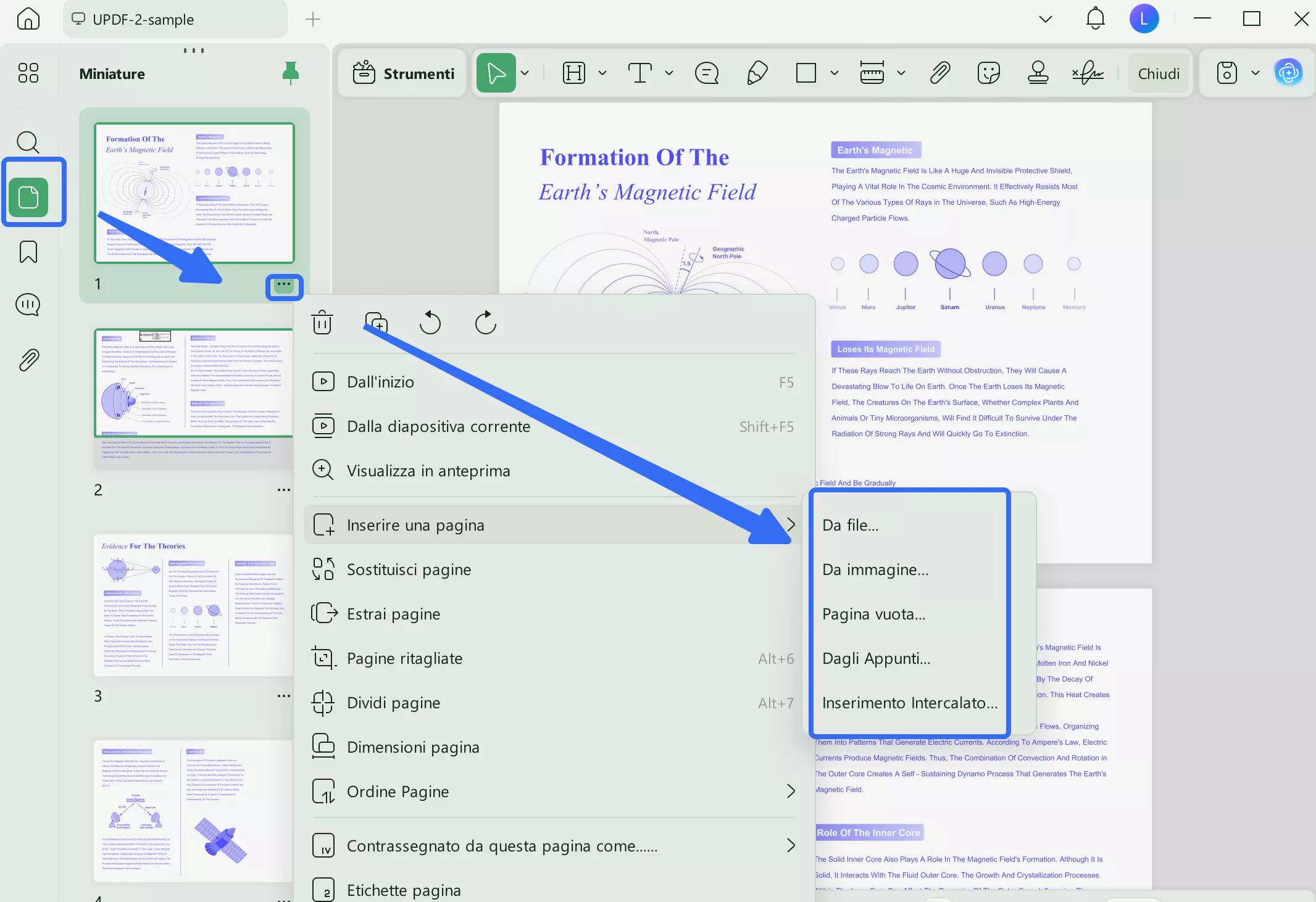 insert pages in thumbnail updf windows