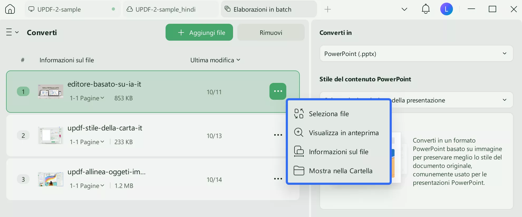 controllare impostazioni