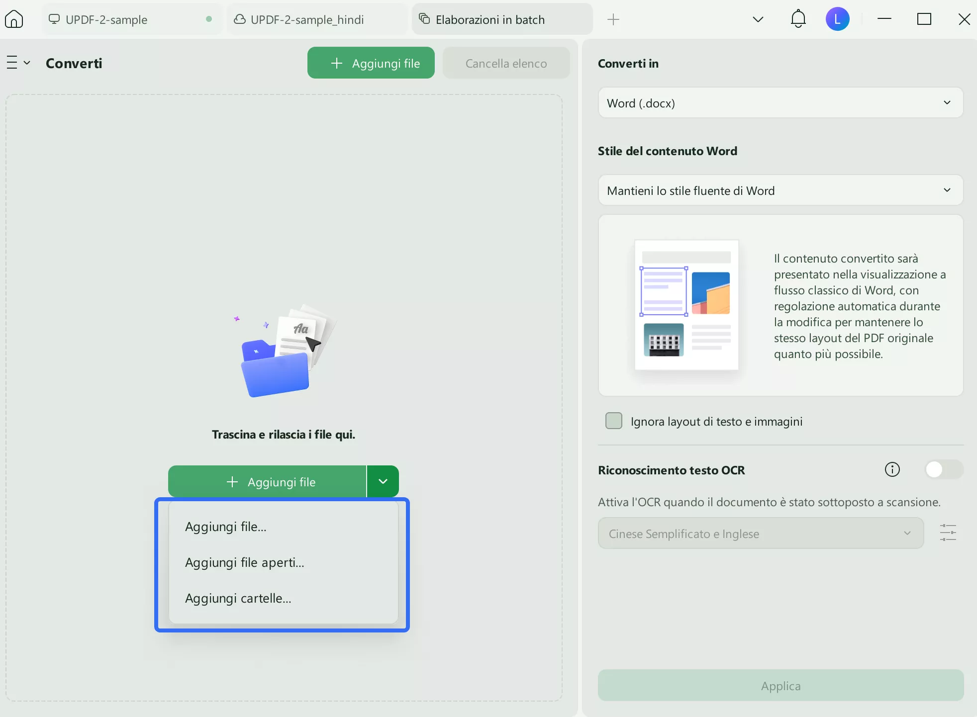 aggiungere file in batch converti