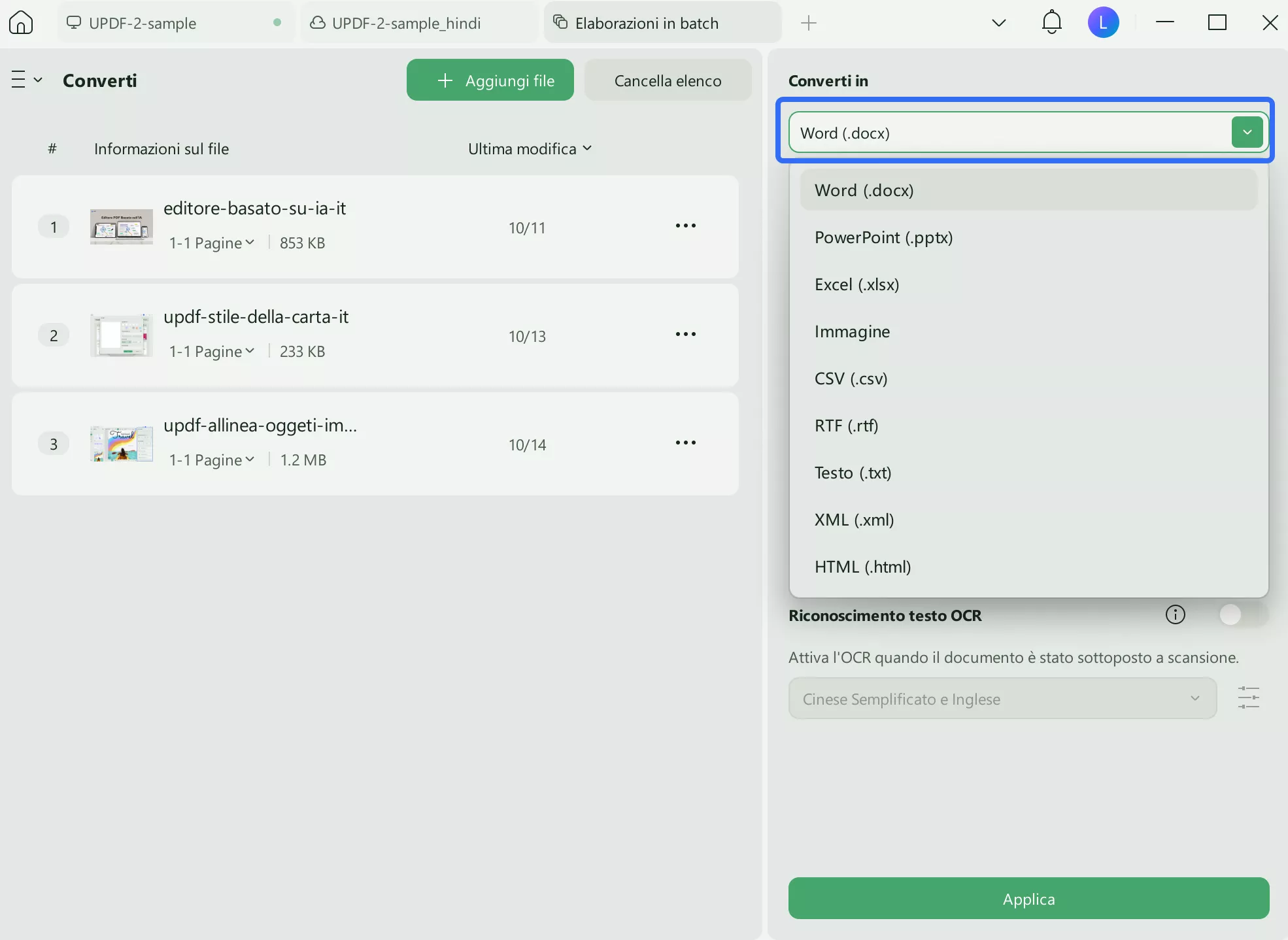 define output format of file updf windows 2