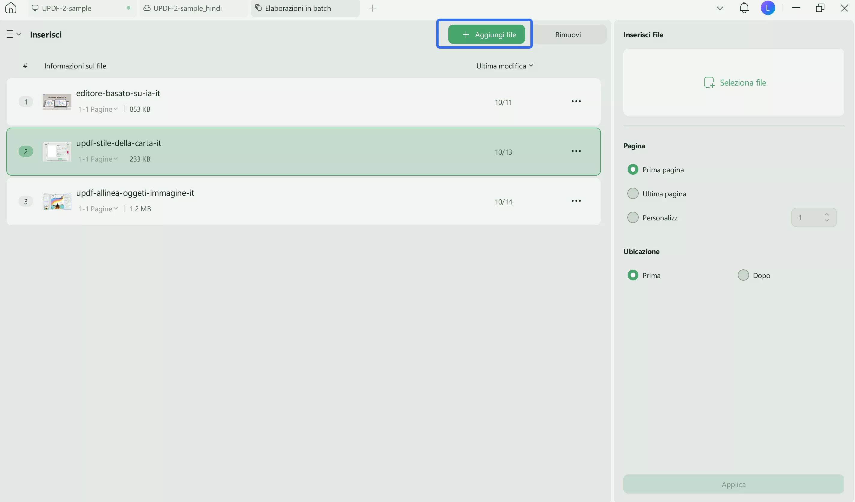 click add files button for batch insert updf windows 2
