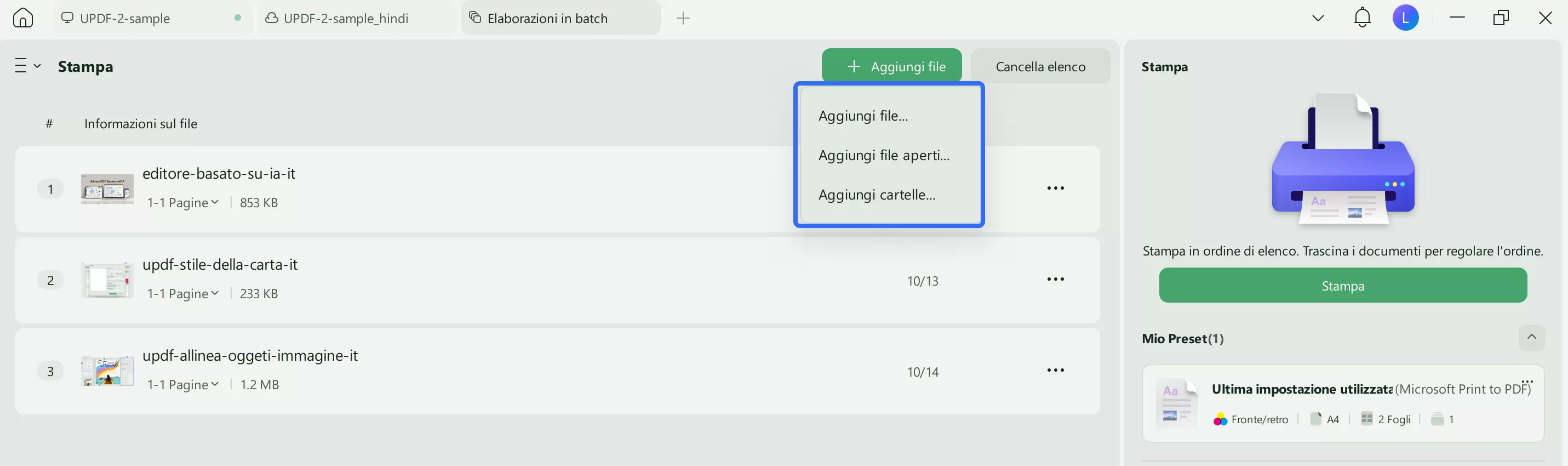 add files to batch print section updf windows