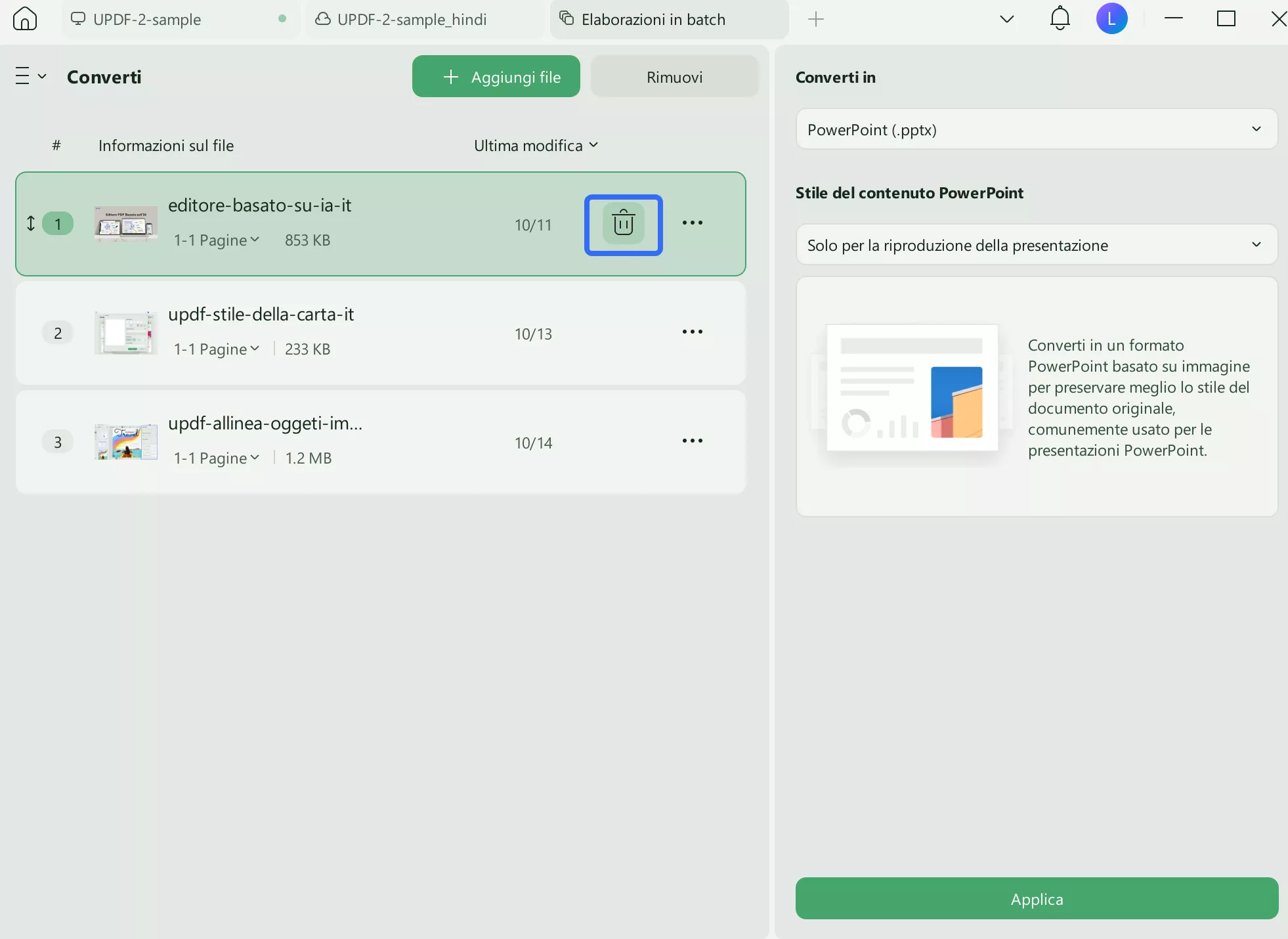 remove file through trash icon batch convert windows