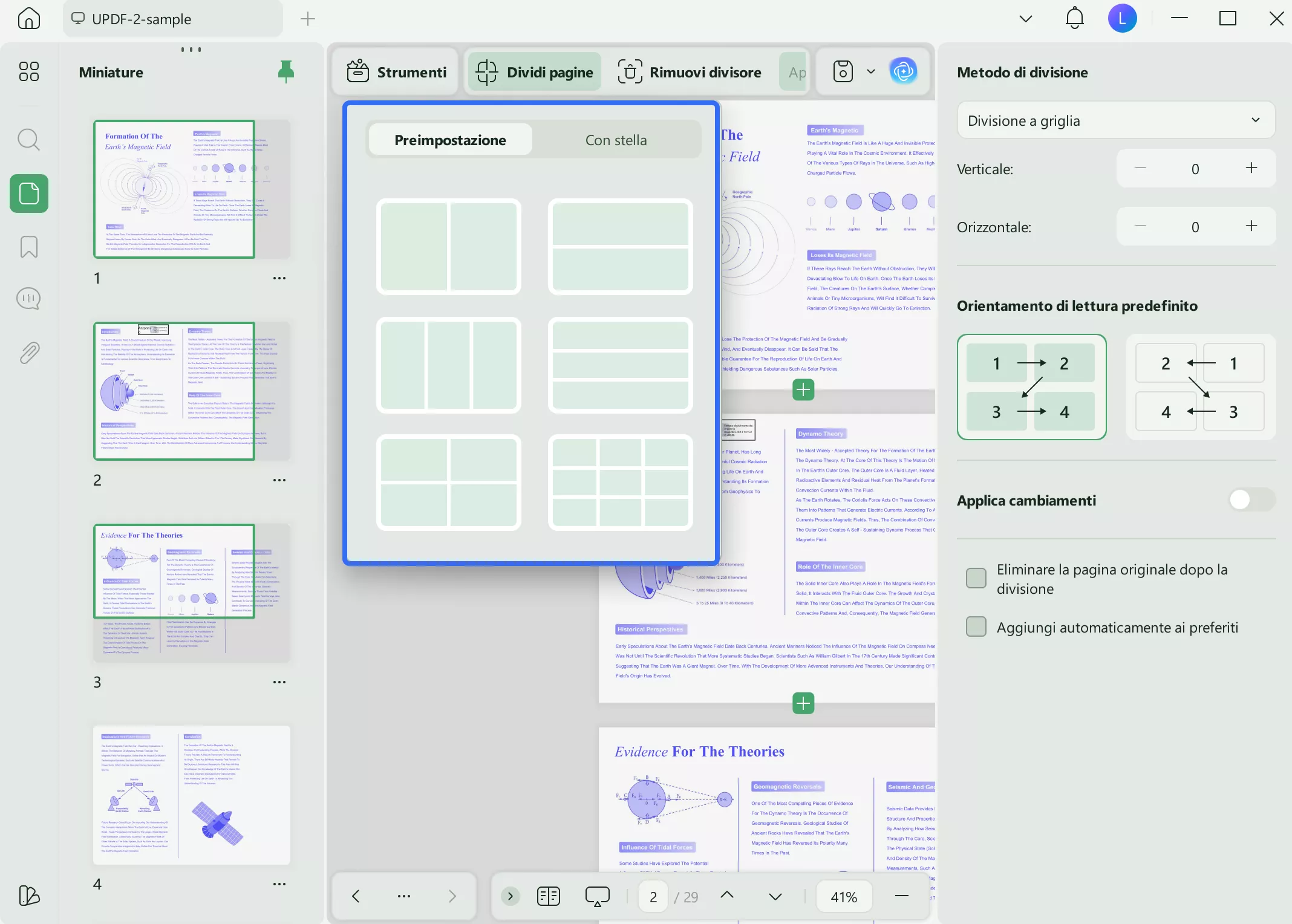 select preset or starred split options