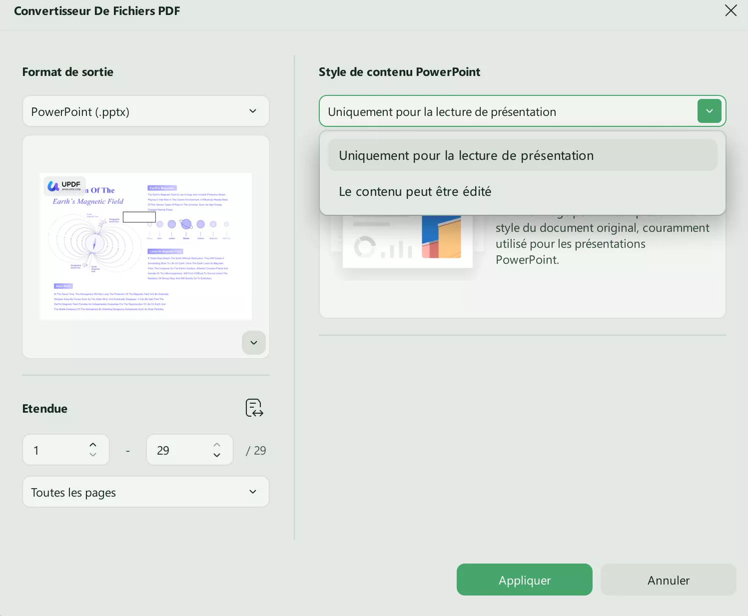 sélectionner le paramètre de conversion pour ppt updf windows 2