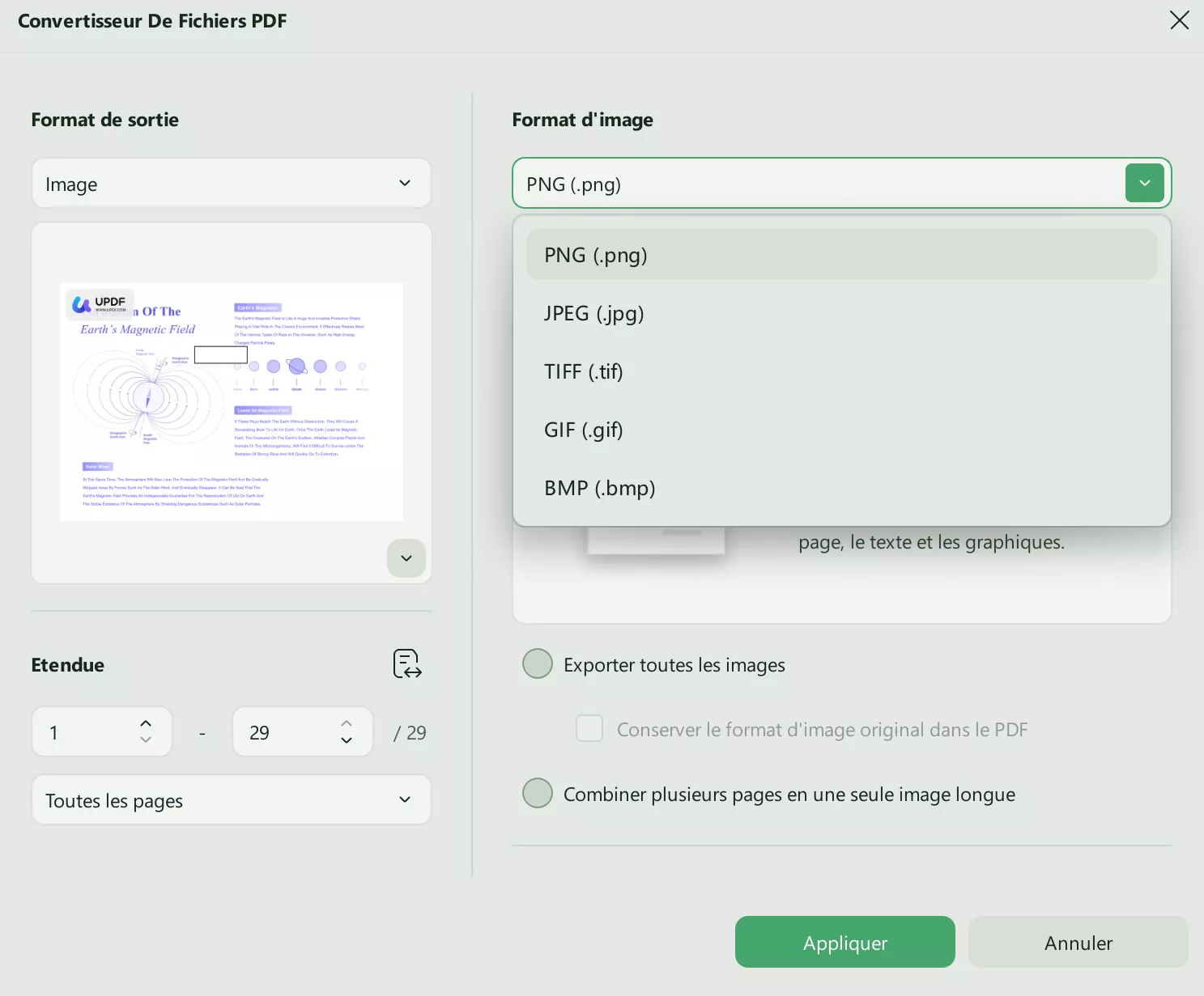 paramètres de mise en page pour la conversion d'image updf windows 2.
