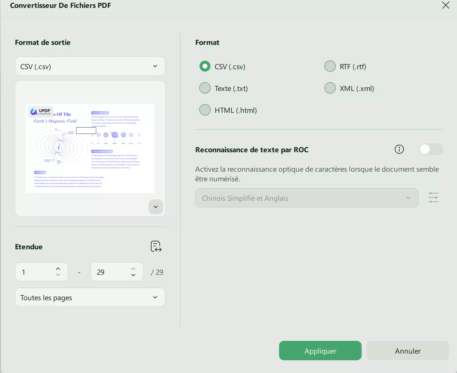 sélectionnez le format de fichier et appuyez sur Appliquer UPDF Windows 2