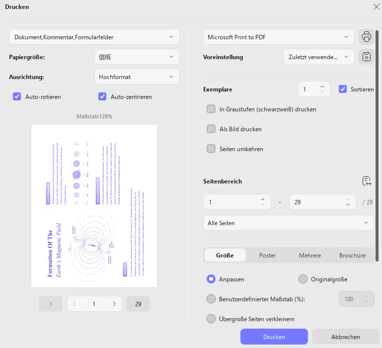 Grundlegende Druckeinstellungen anzeigen updf windows 2