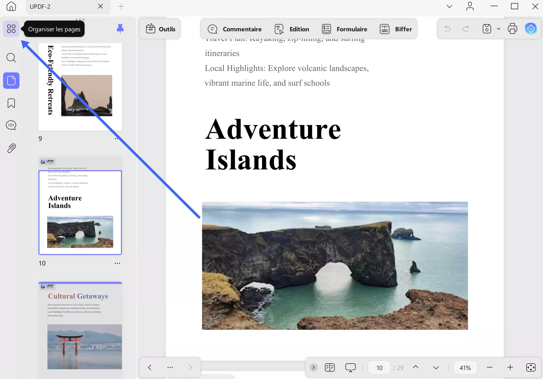 open organize pages section with updf windows 2