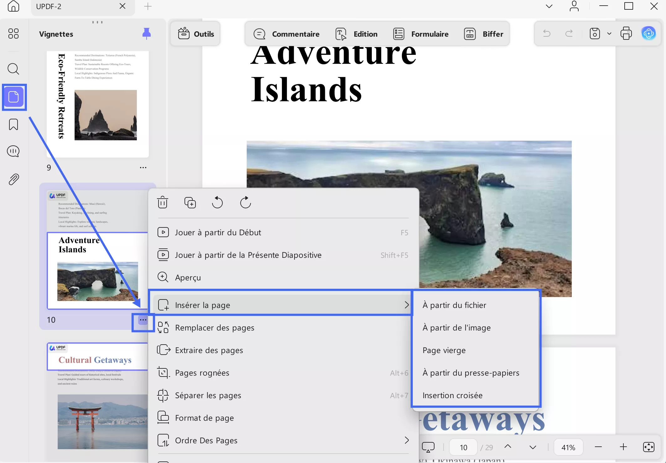 insert pages in thumbnail updf windows