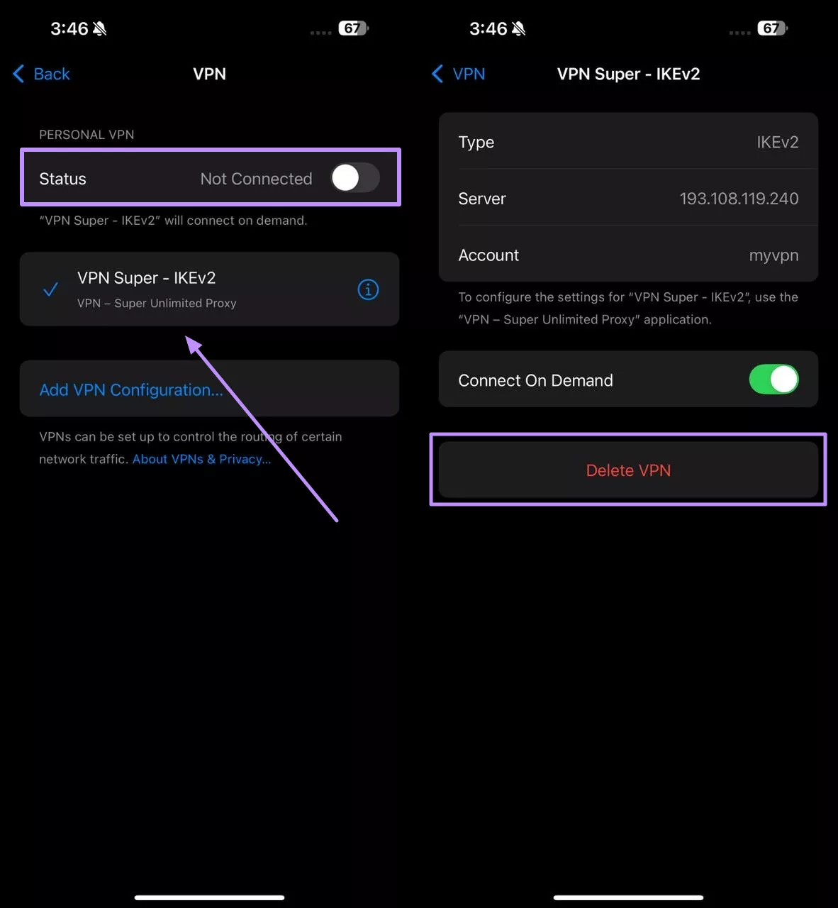 delete vpn configuration profile