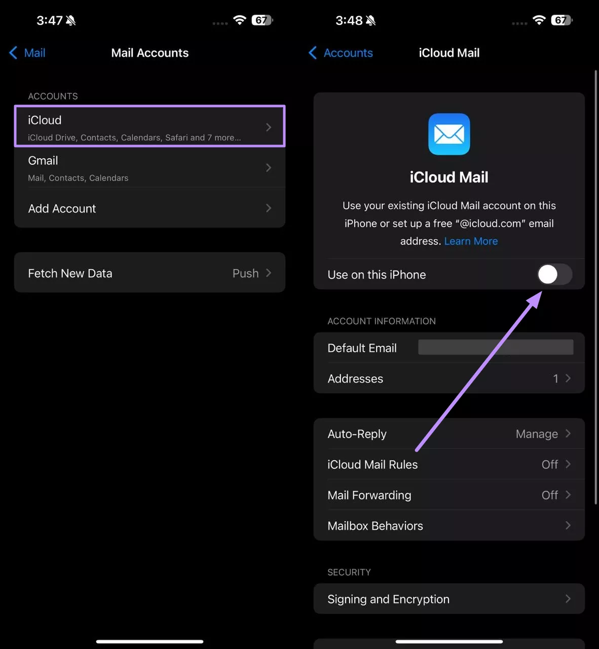 disable use of icloud account