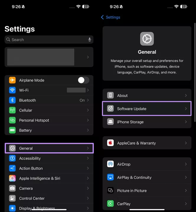access the software update settings