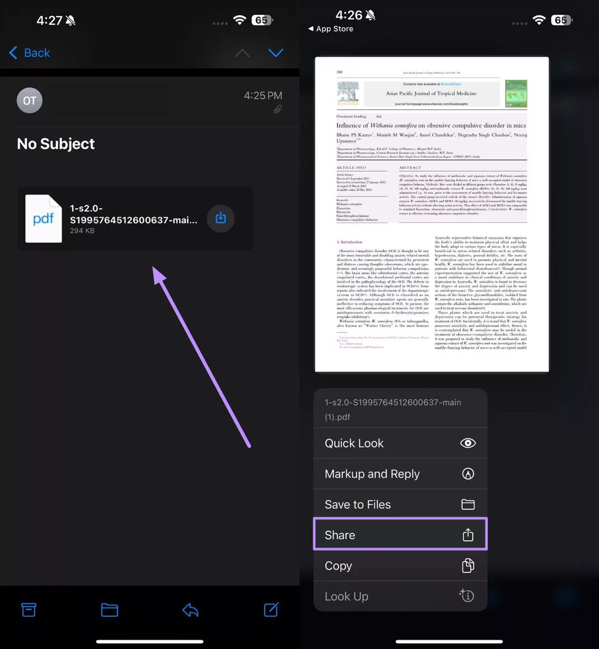 access pdf and tap share button