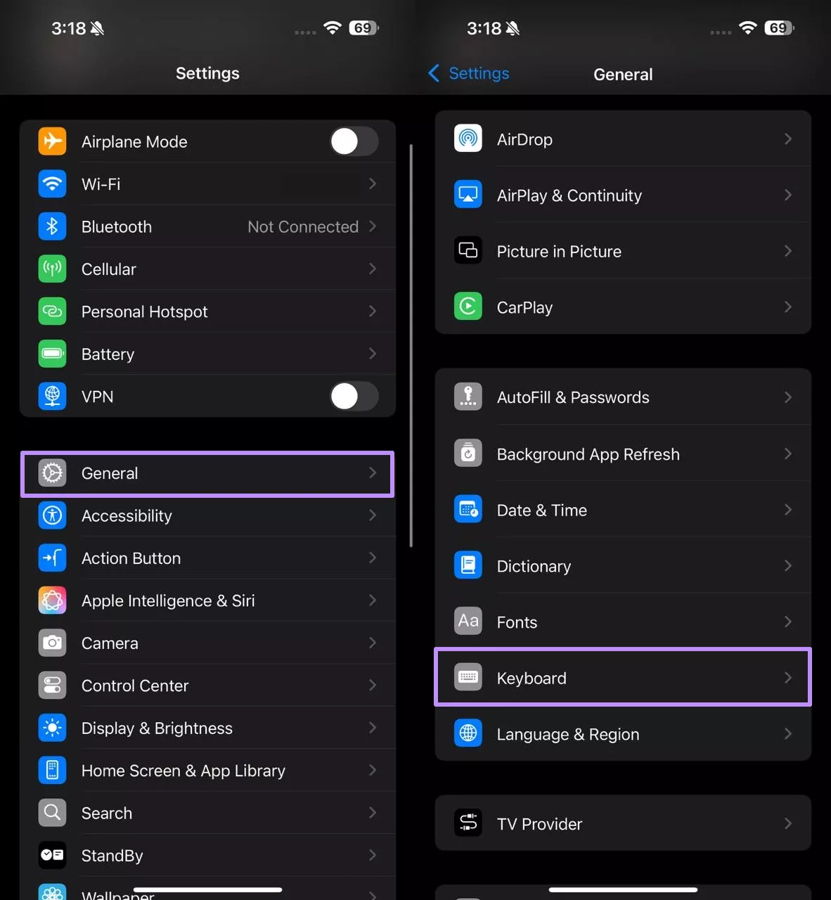 access the keyboard settings