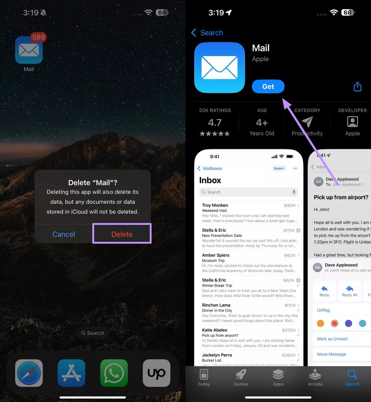 delete and reinstall the mail app
