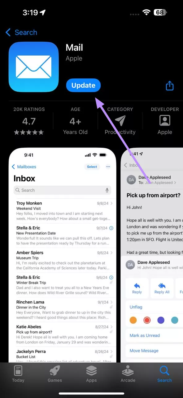update your mail application