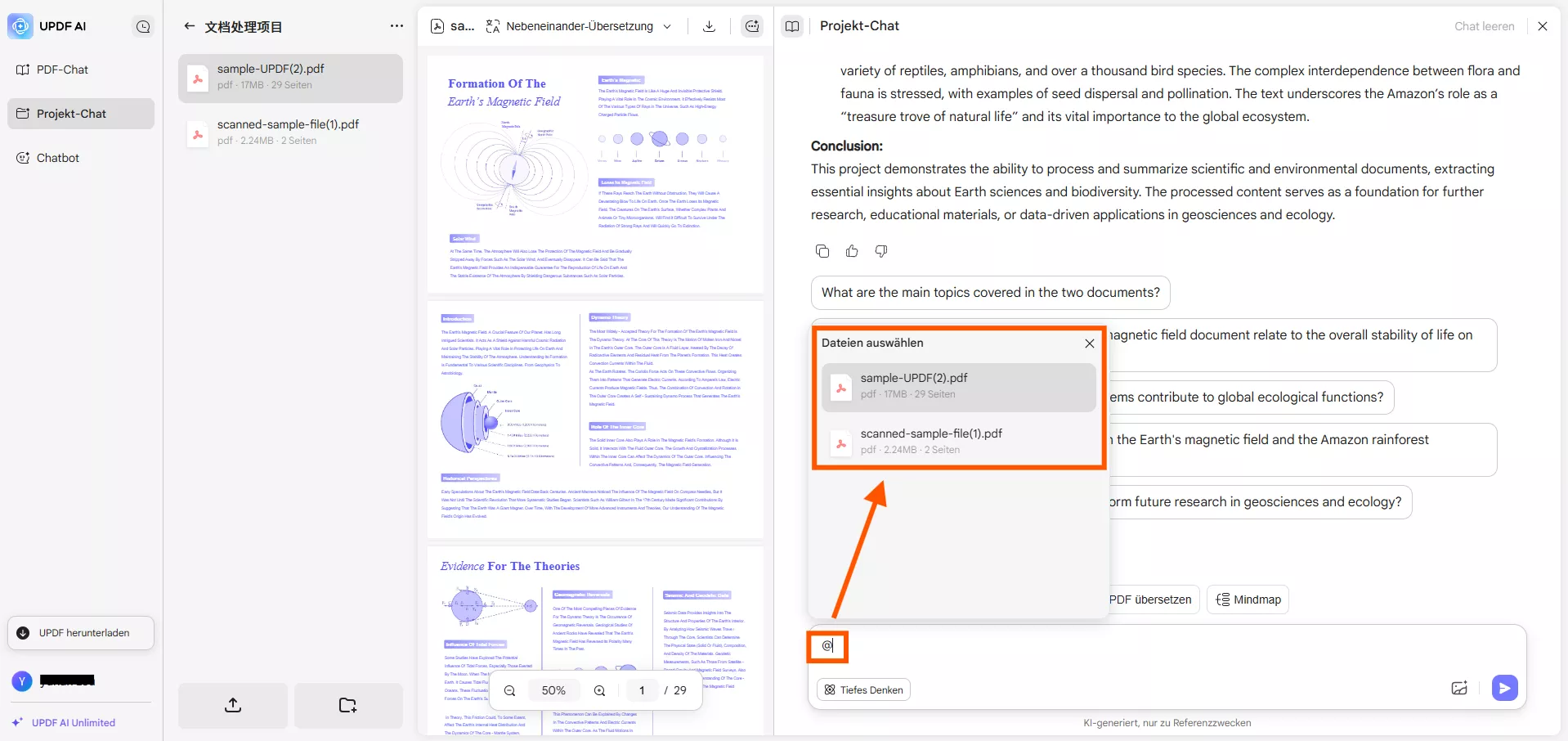 Wählen Sie die zusammenzufassenden Dateien aus