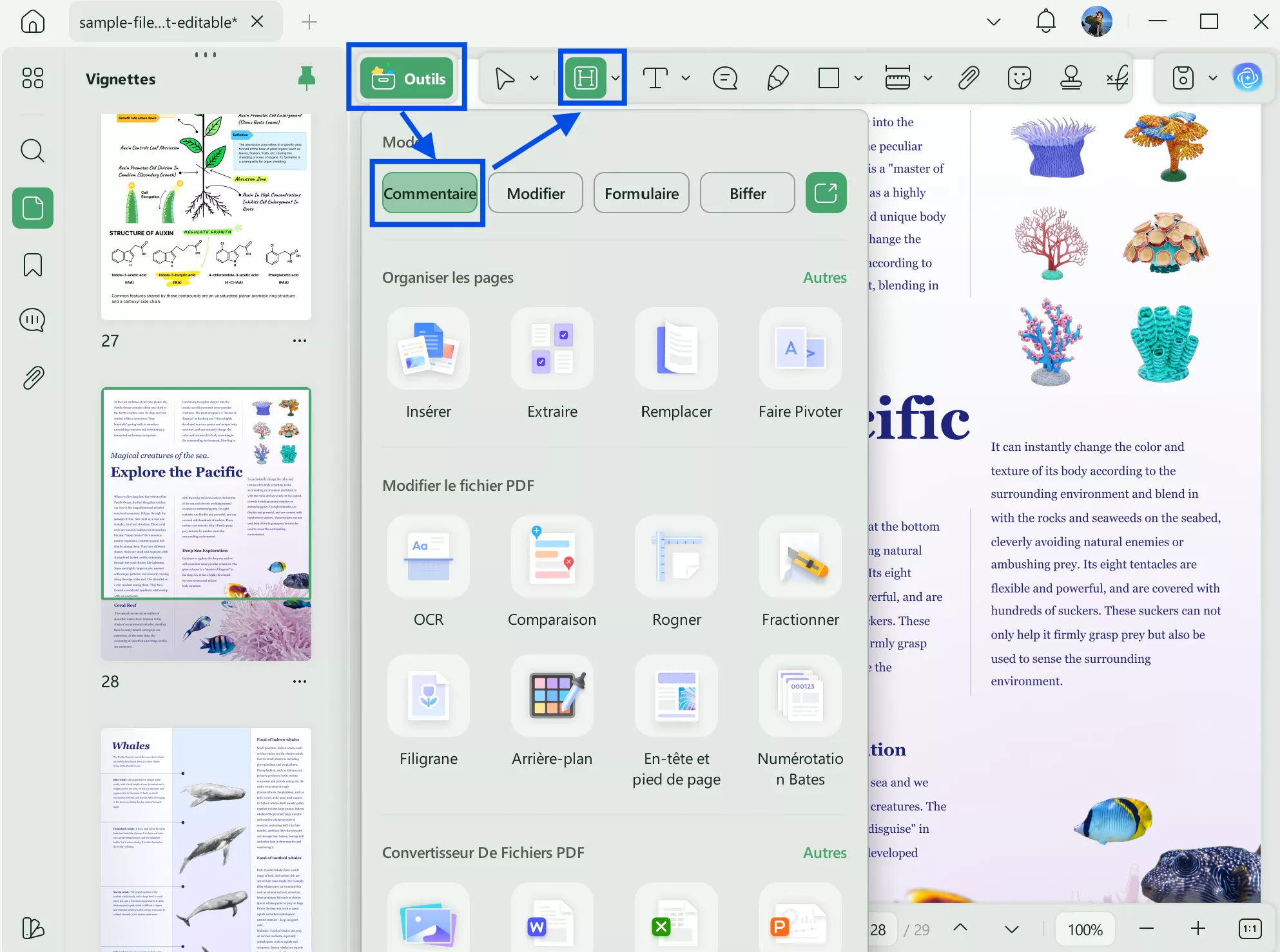 fonctionnalité de localisation des commentaires PDF